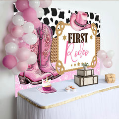 Lofaris Pink Cowgirl First Rodeo Birthday Backdrop with Boots and Hat, Western Theme Party Decoration Background for Baby Girl Photoshoot
