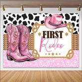 Lofaris Pink Cowgirl First Rodeo Birthday Backdrop with Boots and Hat, Western Theme Party Decoration Background for Baby Girl Photoshoot