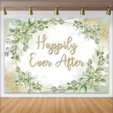 Lofaris Happily Ever After Wedding Backdrop, Elegant Greenery and Gold Glitter Photo Booth Background for Event