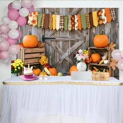 Lofaris Rustic Wood Thanksgiving Backdrop with Pumpkins and Leaves, Autumn Harvest Photography Background for Seasonal Decor