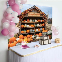 Lofaris Rustic Autumn Pumpkin Shop Photography Backdrop with Fall Leaves and Corn, Seasonal Studio Background for Harvest Decor