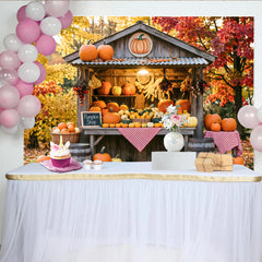 Lofaris Rustic Autumn Pumpkin Patch Backdrop with Fall Leaves and Pumpkins, Charming Harvest Festival Background for Photoshoot Decor