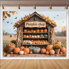 Lofaris Rustic Pumpkin Patch Backdrop with Autumn Leaves and Corn Stalks, Fall Harvest Background for Halloween Party Decor