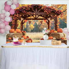 Lofaris Rustic Autumn Harvest Photography Backdrop with Pumpkins and Hay, Beautiful Fall Season Decor for Thanksgiving Party