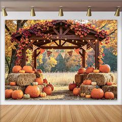 Lofaris Rustic Autumn Harvest Photography Backdrop with Pumpkins and Hay, Beautiful Fall Season Decor for Thanksgiving Party