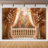 Lofaris Autumn Balcony Photography Backdrop with Elegant Floral Decor, Scenic Forest View Background for Professional Portrait Photoshoot