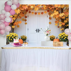 Lofaris Autumn Maple Leaf Thanksgiving Backdrop with Pumpkins and Flowers, Harvest Fall Decor Background for Photography and Party