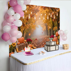 Lofaris Autumn Forest Thanksgiving Backdrop with Pumpkins and Lights, Rustic Fall Harvest Background for Studio Photography