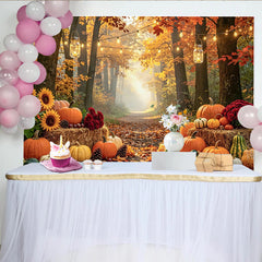 Celebrate Autumn Forest Pumpkin Patch Autumn Backdrop for Photoshoot, with Warm String Lights and Hay Bales Background for Studio