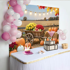 Lofaris Autumn Harvest Photography Backdrop with Pumpkins and Hay Bales, Rustic Farmhouse Background for Thanksgiving Party Decor