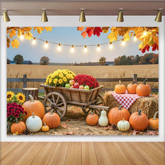 Lofaris Autumn Harvest Photography Backdrop with Pumpkins and Hay Bales, Rustic Farmhouse Background for Thanksgiving Party Decor