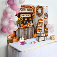 Lofaris Rustic Pumpkin Patch Autumn Backdrop for Thanksgiving, Vintage Farmhouse Barn Wood Background for Photo Studio