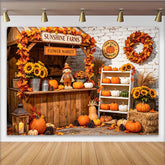 Celebrate Rustic Pumpkin Patch Autumn Backdrop for Thanksgiving, Beautiful Sunflower and Scarecrow Background for Portrait