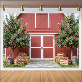 Lofaris Rustic Red Barn Autumn Orchard Backdrop for Fall Photoshoot, Apple Tree and Hay Bale Background for Portrait Studio