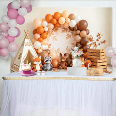 Celebrate Fall Woodland Baby Shower Backdrop with Teepee and Animals, Rustic Fall Forest Party Background for Newborn Photoshoot