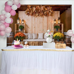 Lofaris Rustic Autumn Thanksgiving Backdrop with Pumpkins and Fall Leaves, Cozy Wooden Harvest Photography Background