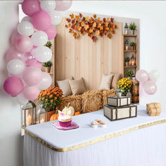 Lofaris Rustic Autumn Harvest Photography Backdrop with Pumpkins and Hay Bales, Cozy Fall Studio Background for Seasonal Photoshoot