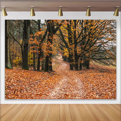 Lofaris Autumn Forest Photography Backdrop with Golden Leaves and Path, Natural Seasonal Background for Studio Portrait and Photoshoot