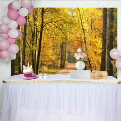 Lofaris Golden Autumn Forest Photography Backdrop with Sunlight Path, Vibrant Natural Scenery Background for Studio Photoshoot