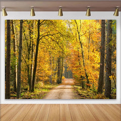 Lofaris Golden Autumn Forest Photography Backdrop with Sunlight Path, Vibrant Natural Scenery Background for Studio Photoshoot