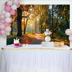 Lofaris Golden Autumn Forest Path Photography Backdrop with Sunlight, Natural Scenery Background for Studio Photoshoot