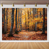 Lofaris Golden Autumn Forest Photography Backdrop with Tall Trees and Path, Natural Fall Season Scenery Background for Studio Portrait