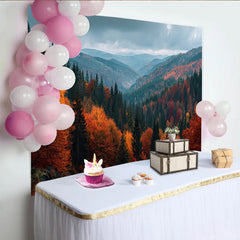 Lofaris Autumn Forest Photography Backdrop with Vibrant Orange and Red Trees, Natural Mountain Landscape Background for Studio Photoshoot