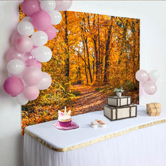Lofaris Vibrant Autumn Forest Photography Backdrop with Golden Leaves, Natural Fall Season Background for Studio Portrait