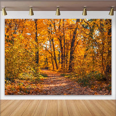 Lofaris Vibrant Autumn Forest Photography Backdrop with Golden Leaves, Natural Fall Season Background for Studio Portrait