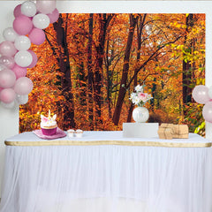 Lofaris Vibrant Autumn Forest Photography Backdrop for Portrait, Beautiful Golden Fall Foliage Background for Studio Photoshoot