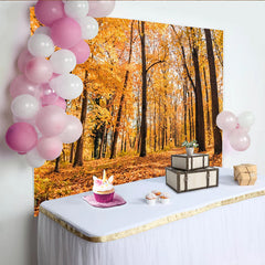 Lofaris Autumn Forest Photography Backdrop with Golden Leaves, Scenic Nature Background for Professional Portrait Photoshoot