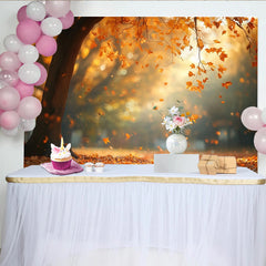 Lofaris Autumn Forest Photography Backdrop with Falling Leaves, Golden Seasonal Background for Professional Portrait