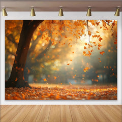 Lofaris Autumn Forest Photography Backdrop with Falling Leaves, Golden Seasonal Background for Professional Portrait