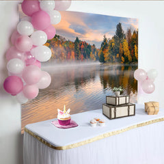 Lofaris Vibrant Autumn Lake Photography Backdrop with Misty Forest and Colorful Trees, Serene Nature Background for Studio Portrait