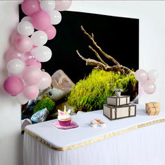 Lofaris Vibrant Green Moss and Stone Natural Scenery Photography Backdrop with Dark Background, Earthy Studio Prop for Fine Art Portrait