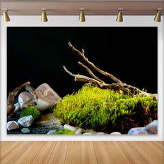 Lofaris Vibrant Green Moss and Stone Natural Scenery Photography Backdrop with Dark Background, Earthy Studio Prop for Fine Art Portrait