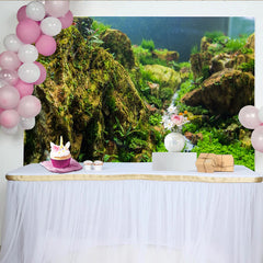 Lofaris Lush Green Mossy Rocks Natural Scenery Photography Backdrop, Detailed Aquascape Background for Studio Photoshoots