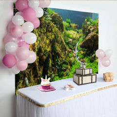 Lofaris Lush Green Mossy Rocks Natural Scenery Photography Backdrop, Detailed Aquascape Background for Studio Photoshoots