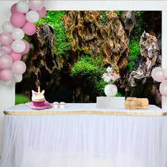 Lofaris Vibrant Green Moss and Textured Rock Natural Scenery Backdrop, Organic Photo Background for Professional Studio Photography