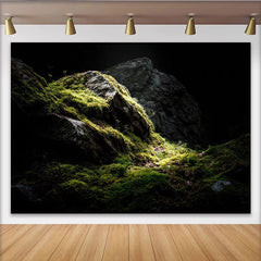 Lofaris Dark Mossy Rock Photography Backdrop with Dramatic Lighting, Natural Green Forest Background for Studio Portrait Photoshoot