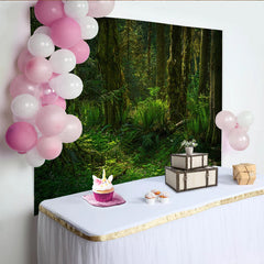 Lofaris Lush Green Forest Photography Backdrop with Mossy Trees and Ferns, Natural Woodland Background for Portrait Photoshoot