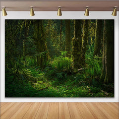 Lofaris Lush Green Forest Photography Backdrop with Mossy Trees and Ferns, Natural Woodland Background for Portrait Photoshoot