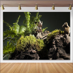 Lofaris Lush Green Moss and Fern Natural Scenery Photography Backdrop, Dark Wood Texture Studio Background for Professional Portrait