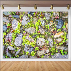 Lofaris Natural Stone Texture Photography Backdrop with Green Moss, Rustic Ground Background for Studio Photoshoot