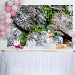 Lofaris Rustic Stone Wall Natural Scenery Backdrop with Green Plants, Textured Photography Background for Studio Portrait and Photoshoot