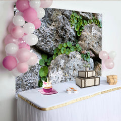 Lofaris Rustic Stone Wall Natural Scenery Backdrop with Green Plants, Textured Photography Background for Studio Portrait and Photoshoot