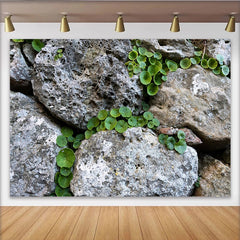 Lofaris Rustic Stone Wall Natural Scenery Backdrop with Green Plants, Textured Photography Background for Studio Portrait and Photoshoot