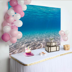 Lofaris Vibrant Blue Underwater Photography Backdrop with Sandy Ocean Floor and Sunlight Ripples, Serene Studio for Aquatic Photoshoot