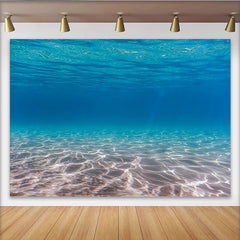 Lofaris Vibrant Blue Underwater Photography Backdrop with Sandy Ocean Floor and Sunlight Ripples, Serene Studio for Aquatic Photoshoot