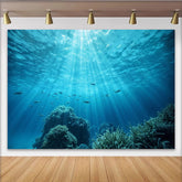 Lofaris Vibrant Blue Underwater Ocean Photography Backdrop with Sun Rays, Lush Coral Reef and Fish, Natural Studio Background for Photoshoot